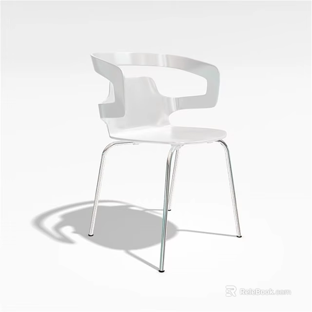 Modern White Single Chair With Curved Armrests And Metal Legs Design 3d model 