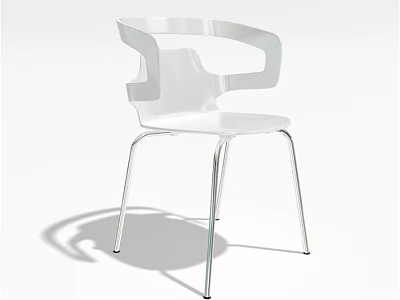 Modern White Single Chair With Curved Armrests And Metal Legs Design 3d model