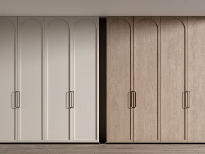 Modern Wardrobe Design With Arched Doors Metal Handles And Two Tone Panels 3d model