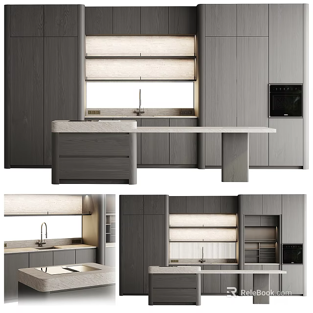 Modern Kitchen Interior With Gray Cabinets Island Counter And Appliances 3d model 