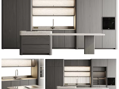 Modern Kitchen Interior With Gray Cabinets Island Counter And Appliances 3d model