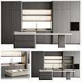 Modern Kitchen Interior With Gray Cabinets Island Counter And Appliances