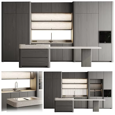 Modern Kitchen Interior With Gray Cabinets Island Counter And Appliances 3d model