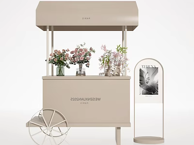 Eternal Essential Beauty Flower Cart Display With Colorful Bouquets And Vases 3d model