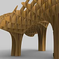 Wooden Pergola With Intricate Wavy Geometric Canopy And Sturdy Supporting Columns Design