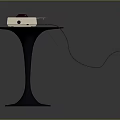 Round Wooden Table With Orange Top Black Metal Leg And White Appliance