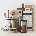 Stylish Kitchen Utensils With Wooden Spoons Glass Jars Marble Cutting Boards And Ceramic Bowl