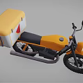 Yellow Motorcycle With Yellow And White Storage Box Round Headlight And Black Handlebars