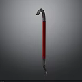 Industrial Metal Tool With Curved Hook And Red Long Handle Design