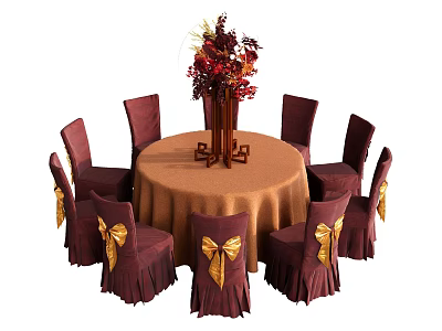 Modern Dining Table and Chair Combination Banquet Table and Chair Banquet Chair Dining Chair Leisure Chair Backrest Chair Original Table Dining Table Plant Decoration 3d model