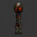 Two 3D Character Models With Red Gray Armor Costume And Hooded Design Front Back View