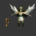 Game and Movie Character with White Wings Brown Hair White Dress and Golden Harp