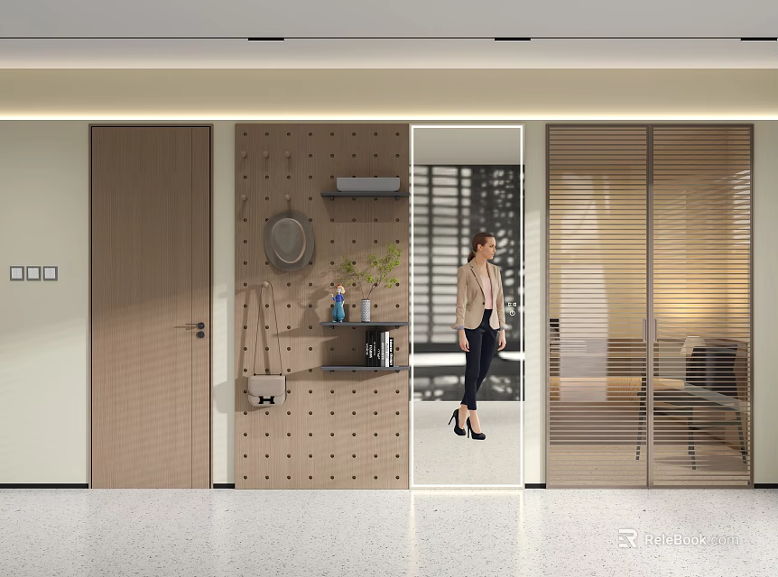 Modern Wall Decor With Pegboard Shelves And Accessories 3d model