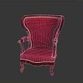 Red Upholstered Armchair With Gold Trim Wooden Arms And Legs Design