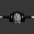 3D Character Model with Silver Hair Blue Eyes Black Jacket Cargo Pants and Outstretched Hands