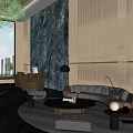 Elegant Modern Hotel Lobby Interior Design With Chandelier Wooden Wall And Marble Floor