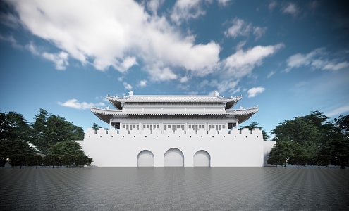 Chinese Style Gate Ancient Architecture Temple Gate 3d model