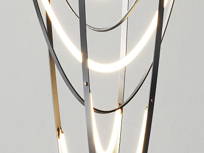 Modern Metal Frame Chandelier With Circular LED Light Rings For Living Room 3d model