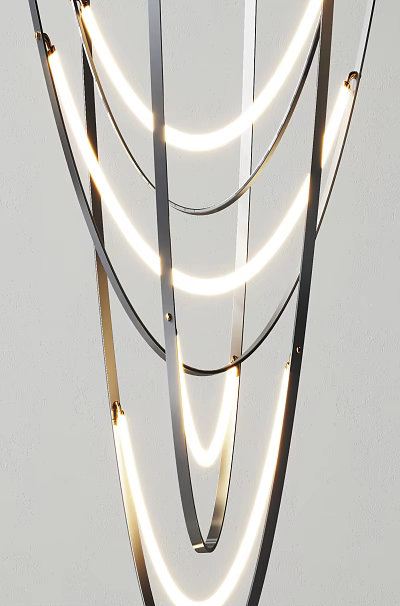 Modern Metal Frame Chandelier With Circular LED Light Rings For Living Room 3d model