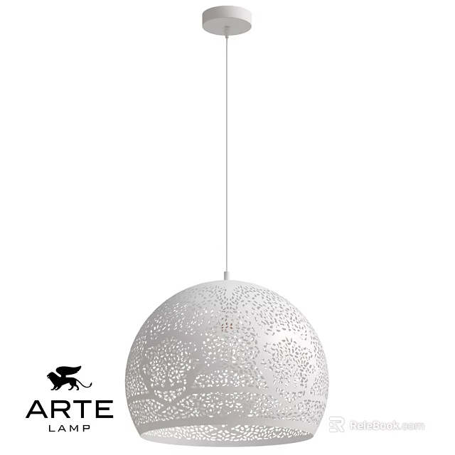 White Spherical Chandelier With Laser Cut Patterns For Modern Interior Design 3d model 