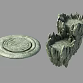Stone Carved Circular Base With Multi Layered Rock Structure Design
