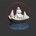 Decorative Ornament Set Including Snow Globe with Snowman Christmas Trees and Small House Design