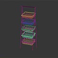 Modern Metal Storage Rack with Multiple Wire Baskets on Rolling Casters for Home Organization 3d model