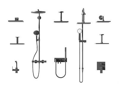 Modern Black Shower System Components With Rainfall Head Handheld Sprayer And Valves 3d model