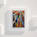 Colorful Abstract Paintings Framed on White Wall Arranged in Grid Pattern 3d model