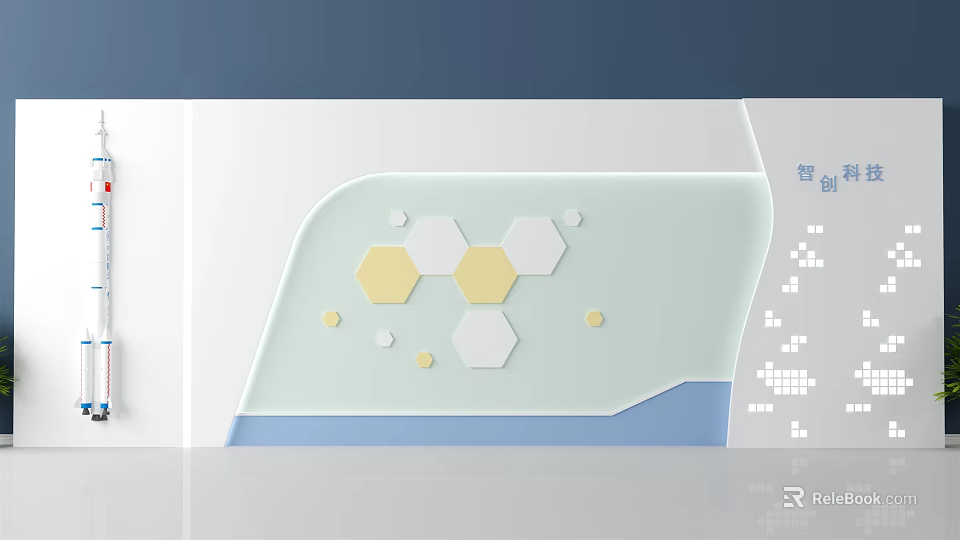 Modern Interior Background Wall Design With Hexagon Patterns And Light Blue White Decorative Panels 3d model