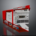 Red Car Interior Design With Dashboard Console And Colorful Storage Compartments