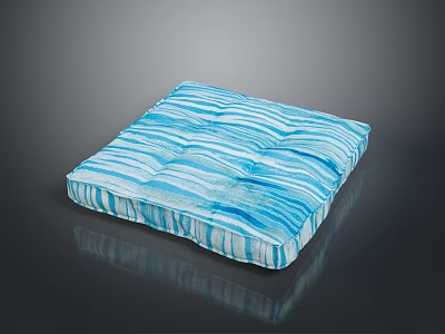 Square Blue And White Striped Quilted Cushion For Home Furniture Decor 3d model