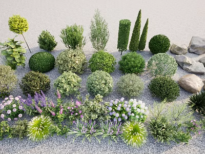 Diverse Plant Combination Arrangement with Shrubs Flowers and Ornamental Plants 3d model