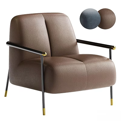Brown Leather Leisure Chair With Black Armrests Gold Accents And Color Options 3d model