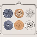 Ornate Ceiling Medallions In Various Designs And Assorted Colors On Decorative Frame