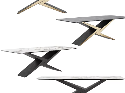 Modern Dining Table Collection With Marble Top And Cross Metal Legs In Modern Styles 3d model