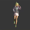 Pink Haired Girl With Rabbit Ears Hat Walking In Black Coat And White Skirt