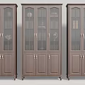 Dark Wood Bookcase With Glass Doors Books And Decor On Casters