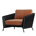Contemporary Single Sofa With Black Rattan Frame And Brown Upholstered Cushion