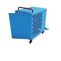 Blue Industrial Equipment With Red Handle Perforated Side And Curved Pipe On Wheels