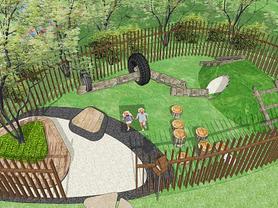 Vibrant Garden Landscape With Wooden Fence Green Lawn Tire Swing And Children Playing Area 3d model