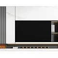 Modern White Marble TV Cabinet With Black Panel Open Shelves And LED Lighting Design