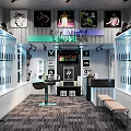 Modern YONEX Sports Store Interior With Racket Displays Wall Posters And Rest Bench