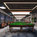 Contemporary Billiard Room Interior Featuring Comfortable Seating Stylish Lighting And Relaxation Space 3d model