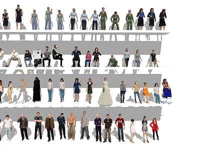 Diverse People Figures With Various Poses Clothing And Standing Styles 3d model