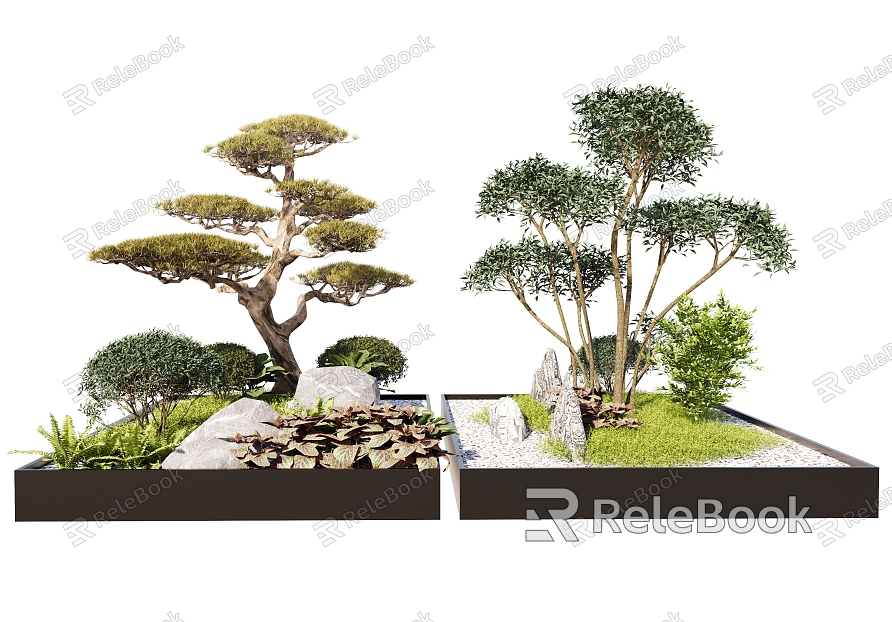 potted plant pine tree landscape tree landscape stone courtyard sketch shrub tree pool withered landscape arbor model