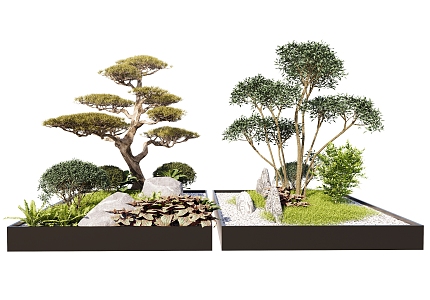 potted plant pine tree landscape tree landscape stone courtyard sketch shrub tree pool withered landscape arbor 3d model