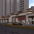 Vibrant Commercial Street Waterfront Area With High rise Buildings Pedestrians And Shops