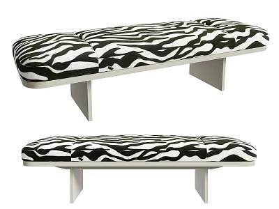 Stylish Zebra Print Bench with Minimalist White Metal Frame for Modern Home Decor 3d model