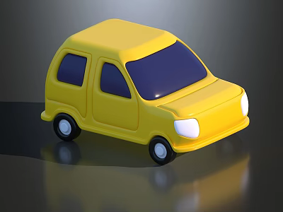Cute Yellow Mini Toy Car With Black Windows And White Wheels 3d model